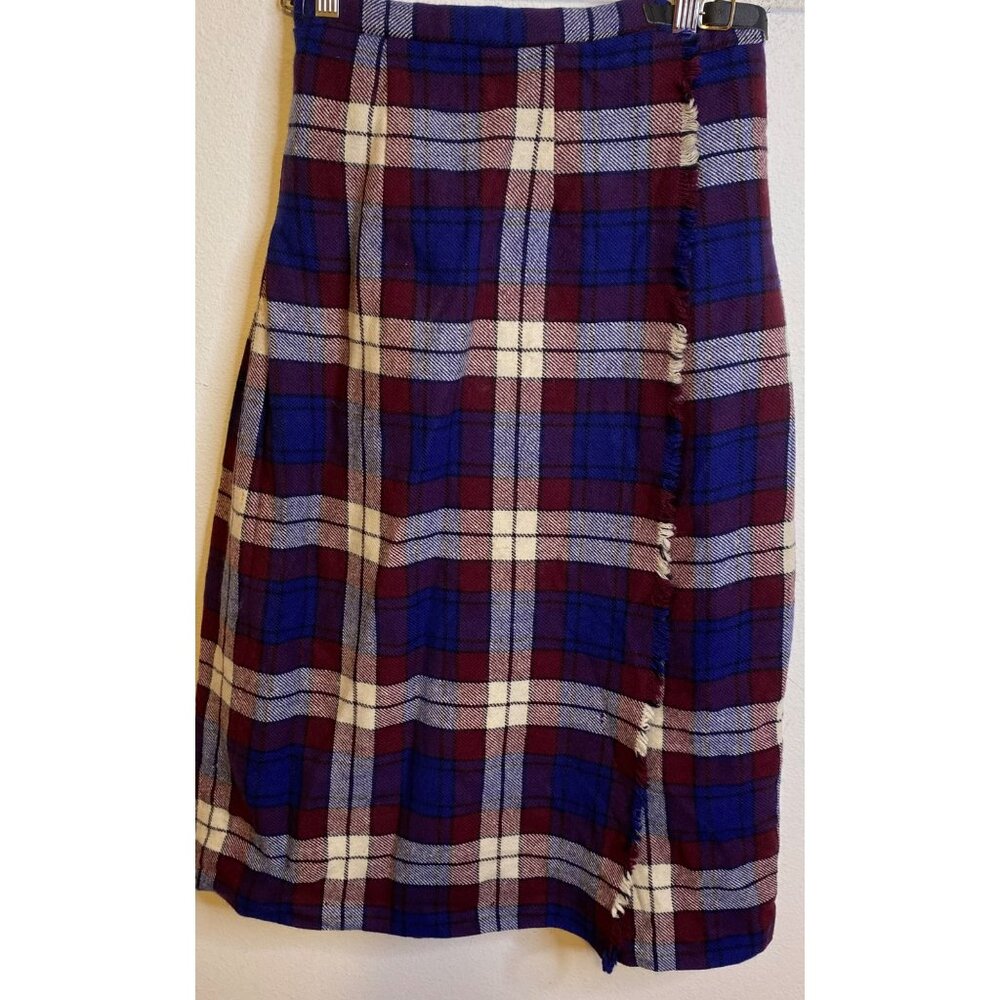 Vintage Cobra Kilt Pure Wool Ireland Plaid Blue Burgundy XS 26" Waist